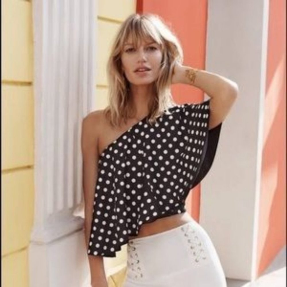 NWOT Sz S Viva Aviva One-Shoulder Polka Dot Top